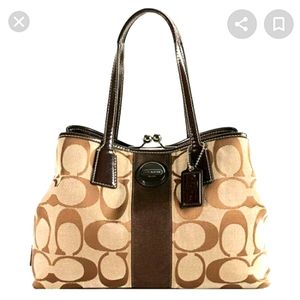 NWT  COACH SIGNATURE STRIPE FRAMED CARRYALL